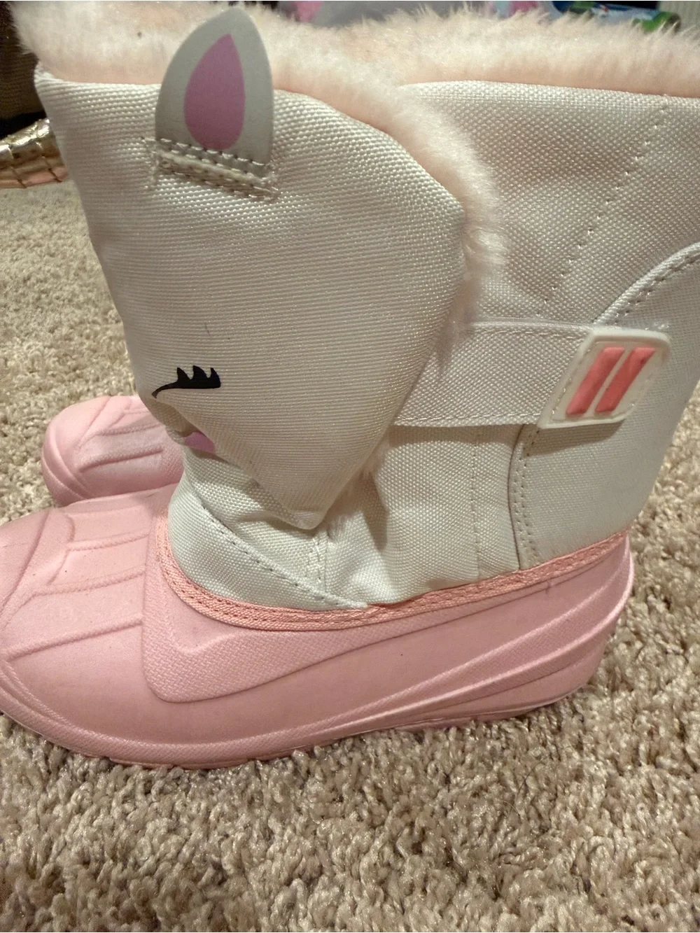 Cat & Jack Pink and Cream Unicorn Snow Boots with Gold Horns